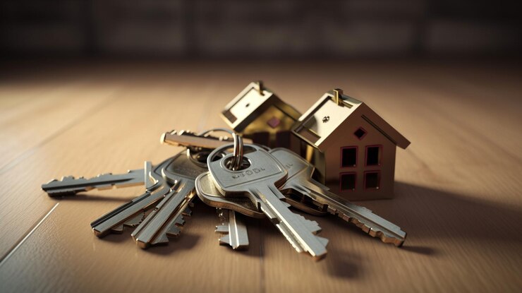 Casa y llaves sobre fondo oscurogenerativo ai