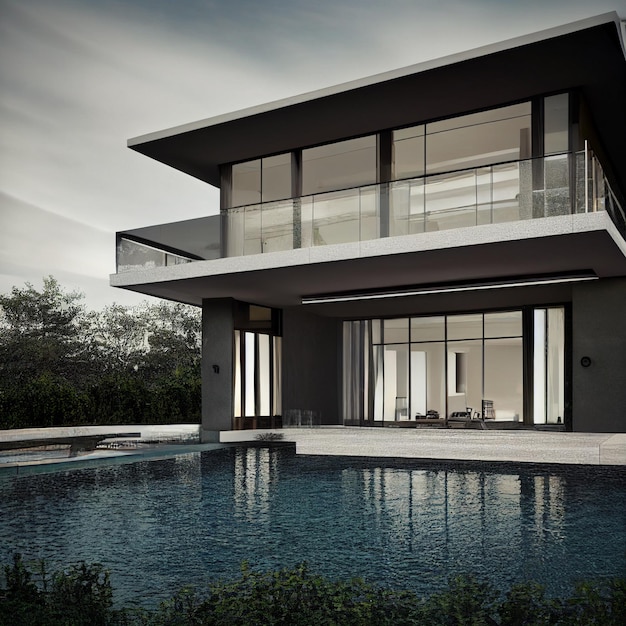 Casa de lujo con arquitectura moderna 3d render