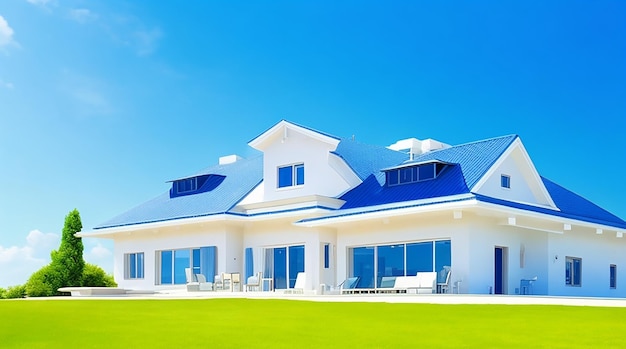 Casa de lujo con cielo azul en un día soleado