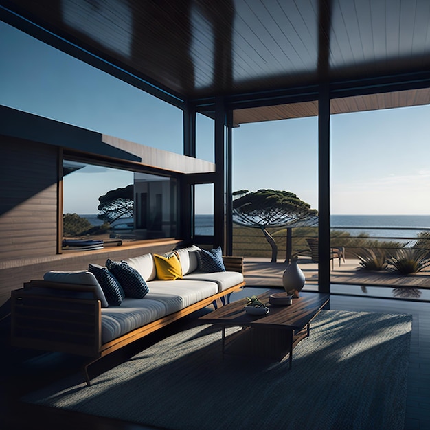 Casa de lujo con diseño moderno en la playa con luz del día