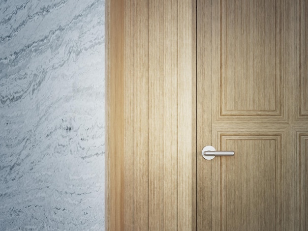 Casa de lujo con paredes de mármol y puerta de entrada de madera en un diseño moderno