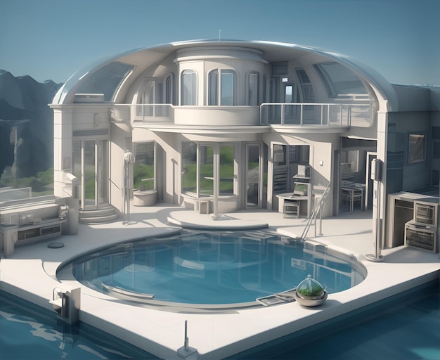 Casa lujosa con piscina ornamentada generada por IA