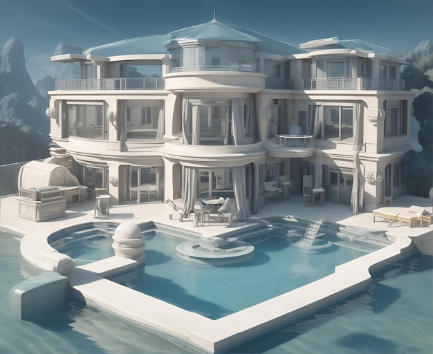 Casa luxuosa com piscina ornamentada gerada por IA