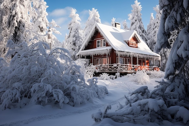 Foto una casa de madera aislada rodeada de nieve una foto cautivadora