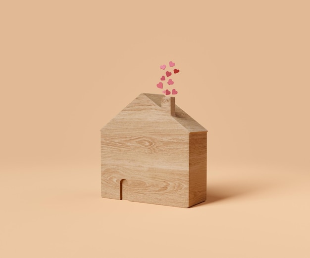 casa de madera con corazones en la chimenea