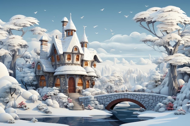 Casa de madera de invierno hermosa imagen de ilustración IA generativa