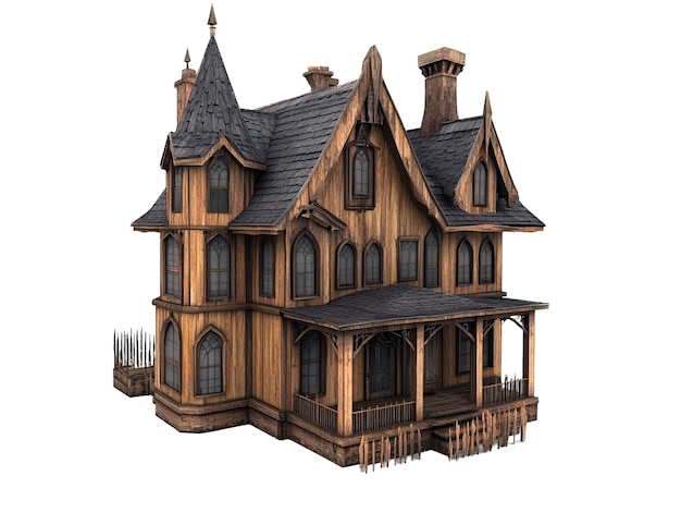 una casa de madera con un techo negro