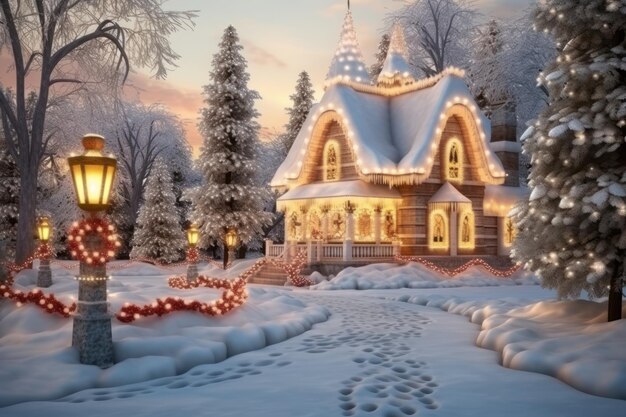 La casa mágica de invierno de Navidad