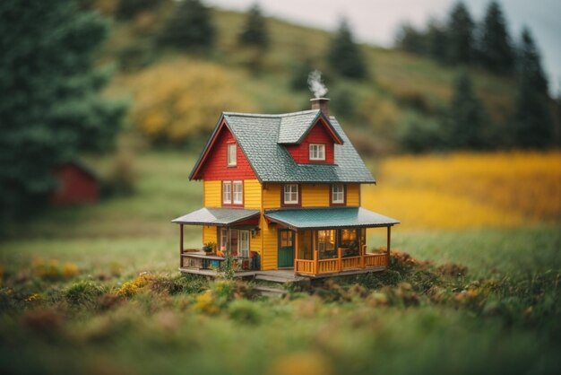 Casa en miniatura en el jardín estilo vintage