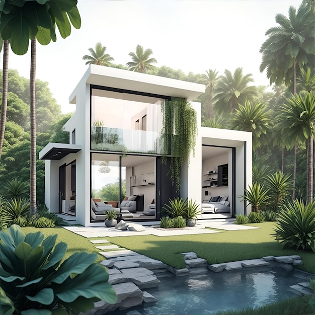 Casa minimalista con un concepto tropical