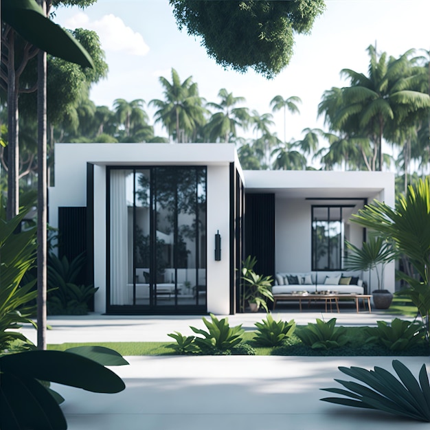 Casa minimalista con un concepto tropical