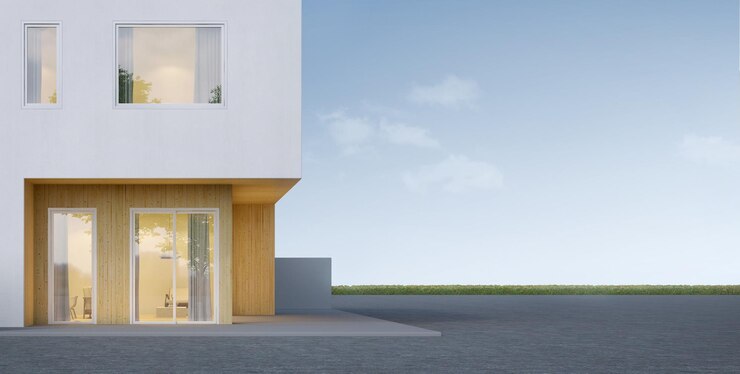 Casa minimalista moderna aislada sobre fondo gris
