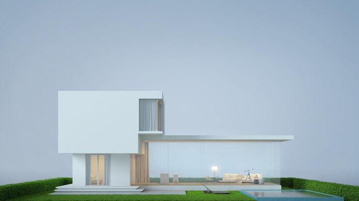 Casa minimalista moderna con piscina.