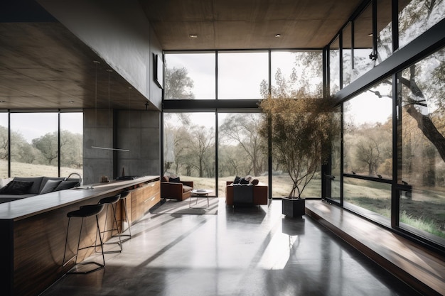 Casa minimalista con muebles elegantes y modernos ubicada en una ciudad moderna creada con ai generativa
