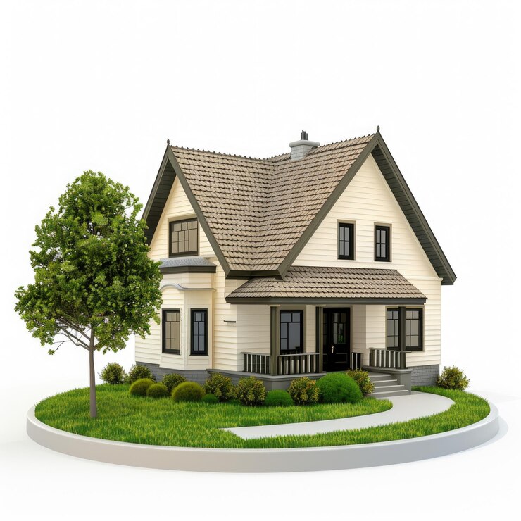 una casa modelo con un árbol en el patio