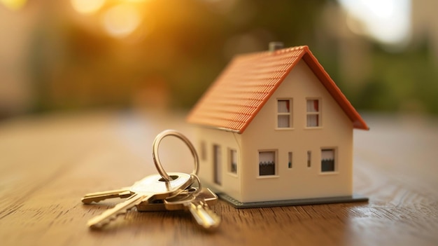 una casa modelo con llaves y una casa en la mesa