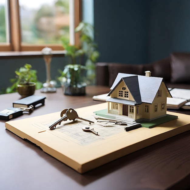 casa modelo se sienta en una mesa junto a las llaves