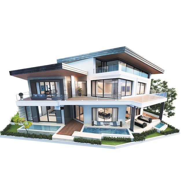 Casa moderna 3D em fundo branco