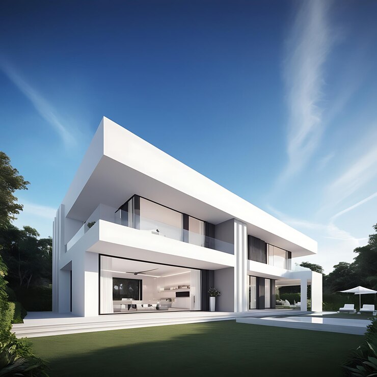 Casa moderna aislada sobre un fondo blanco