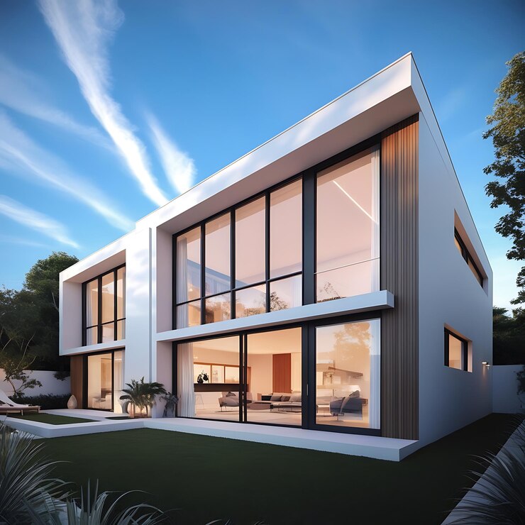 Casa moderna aislada sobre un fondo blanco