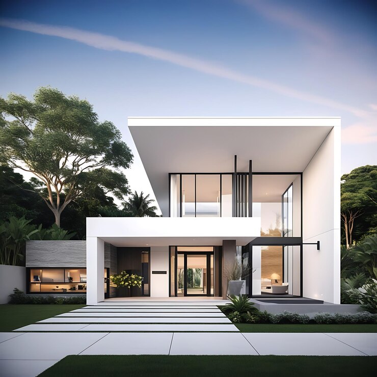 Casa moderna aislada sobre un fondo blanco