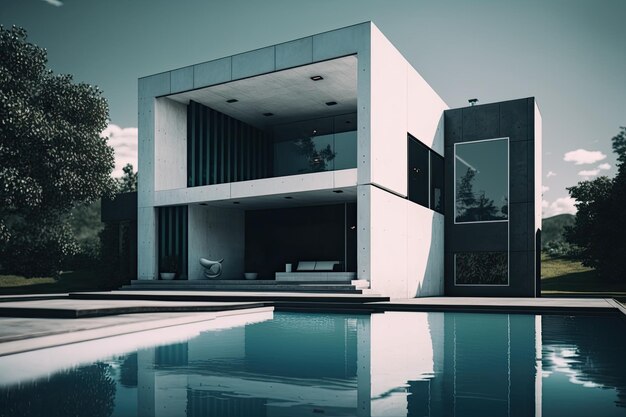 Foto casa moderna com uma piscina elegante em primeiro plano generative ai