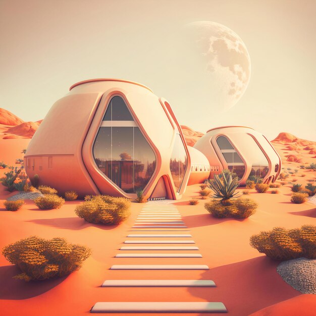 Foto casa moderna futurista en marte