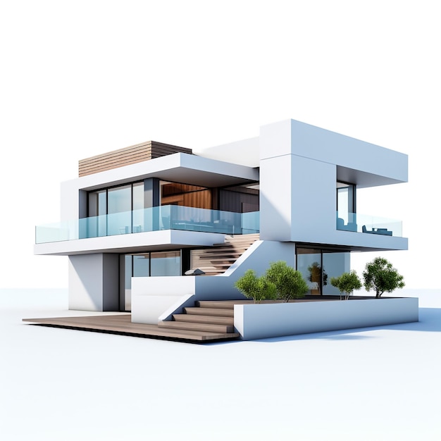 Casa moderna genérica 3D aislada sobre fondo blanco