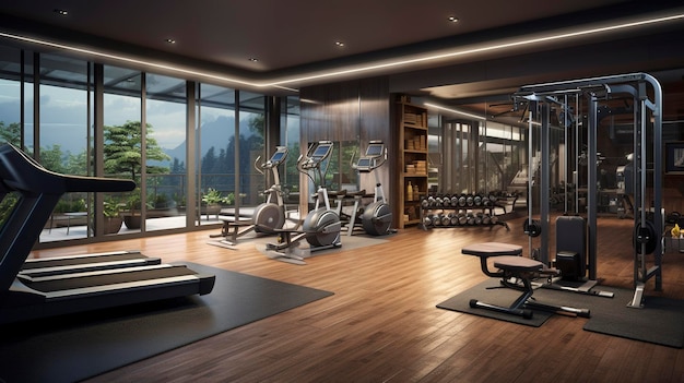 Una casa moderna con un gimnasio en casa o un área de fitness.