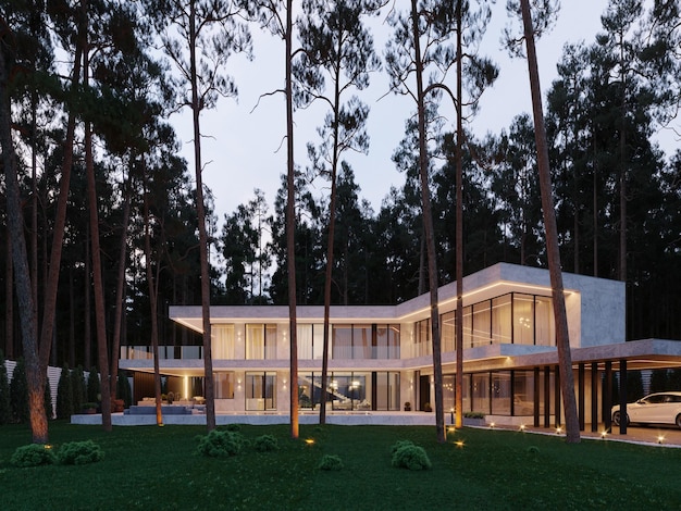 Casa moderna con gran terraza y piscina.