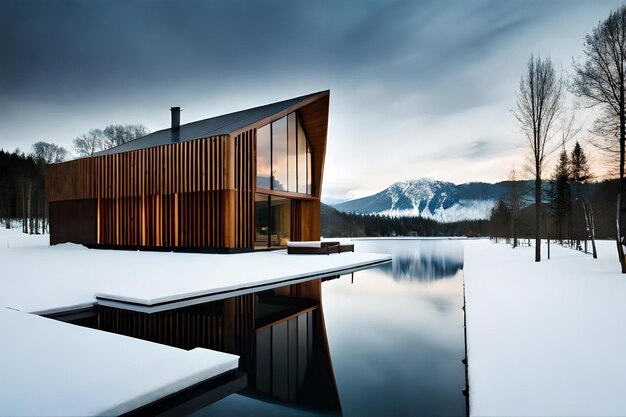 Foto una casa moderna junto al lago