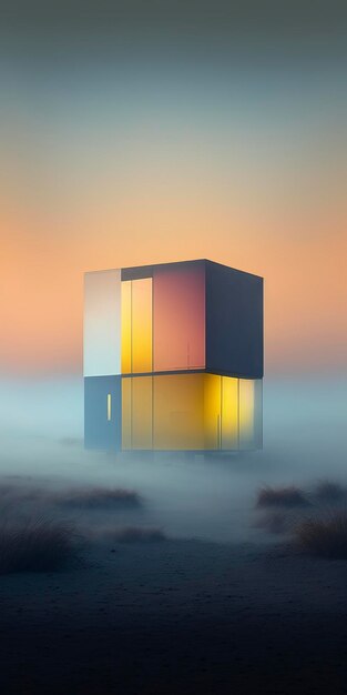 Casa moderna, niebla