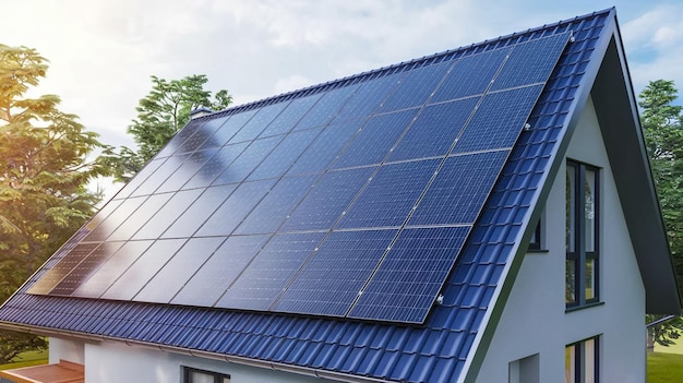 casa moderna con panel solar en el techo
