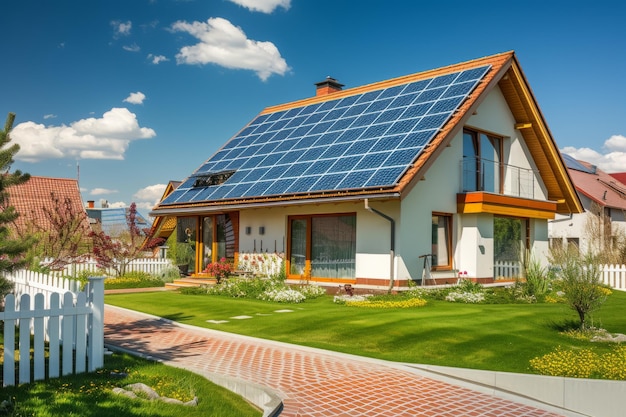 Casa moderna con paneles solares en el techo