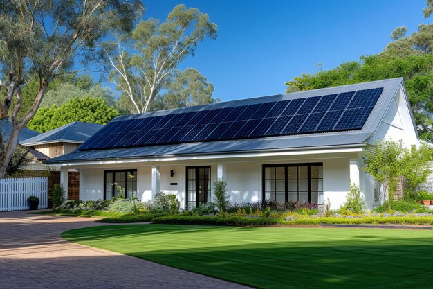 Casa moderna con paneles solares en el techo