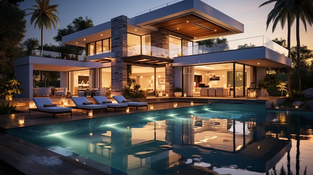 Casa moderna con patio y piscina