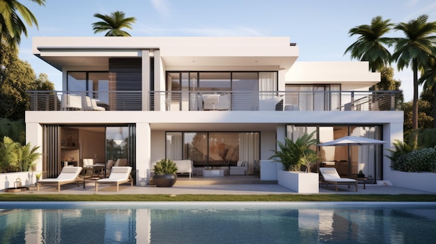 Casa moderna con piscina y palmeras