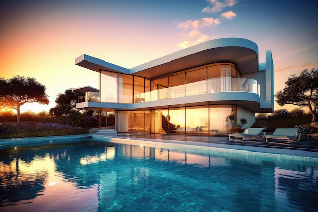 Casa moderna con piscina Villa de lujo de alta tecnología bienes raíces hogar propiedad jardín exótico