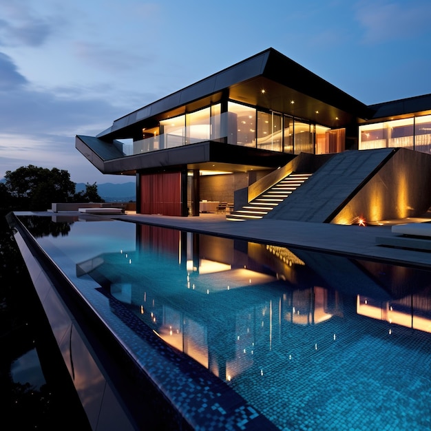 Casa moderna con piscina y vista increíble.