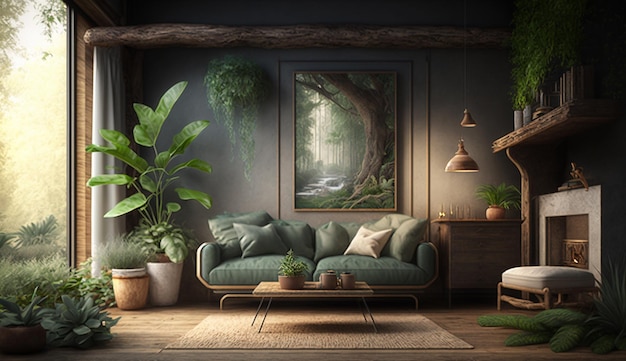 Casa moderna sala de estar decoração plantas design de interiores AI imagem gerada