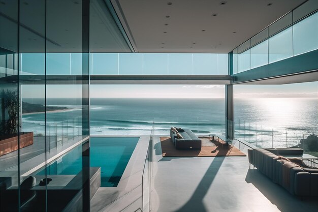 Casa moderna con vista al mar generada ai.