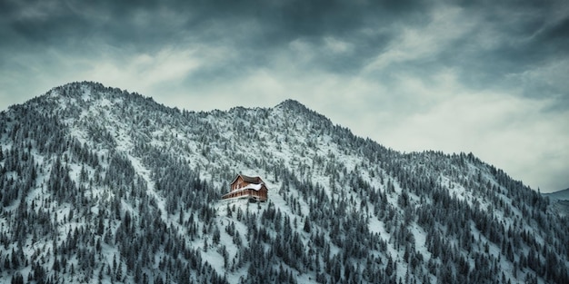 Una casa en una montaña en invierno