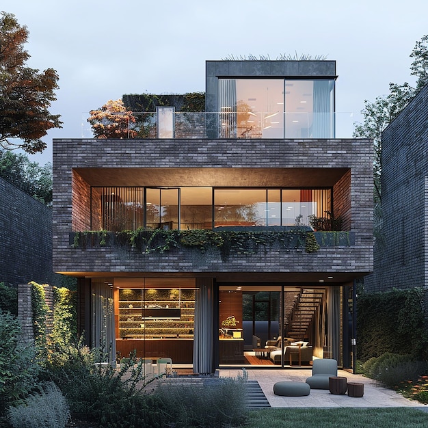 una casa con muchas ventanas y una escalera que está abierta al exterior
