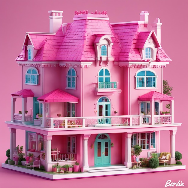 casa de muñecas barbie juguete al aire libre colorida mansión rosa plástico lindo brillante colorido simple