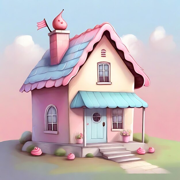 Una casa muy simple con un cupcake como techo.