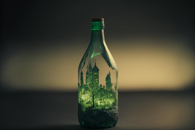 Casa natural verde em ilustração de garrafa de vidro IA generativa