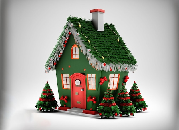 Casa de Navidad 3D sobre fondo blanco Concepto de Navidad