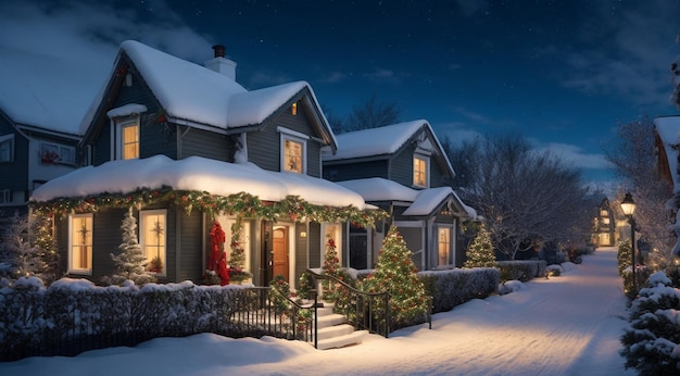 casa de navidad en el pueblo vista de la ciudad en navidad árbol de navidad en la ciudad navidad