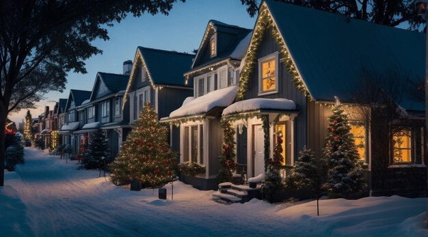 casa de navidad en el pueblo vista de la ciudad en navidad árbol de navidad en la ciudad navidad