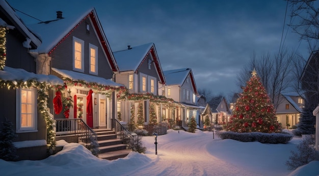 casa de navidad en el pueblo vista de la ciudad en navidad árbol de navidad en la ciudad navidad